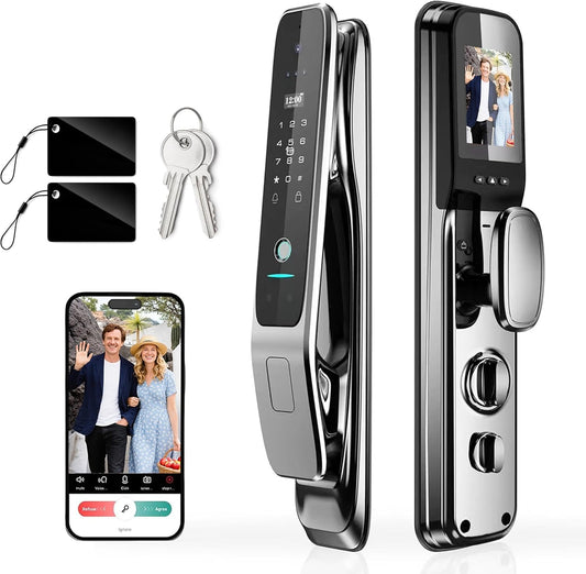 3D Face Recognition Smart Door Lock, 6-in-1 Fingerprint keyless Entry Door Lock,Video doorbell,Wi-Fi,intercom, app Control,auto-Lock,4" HD Screen, IP66 Waterproof