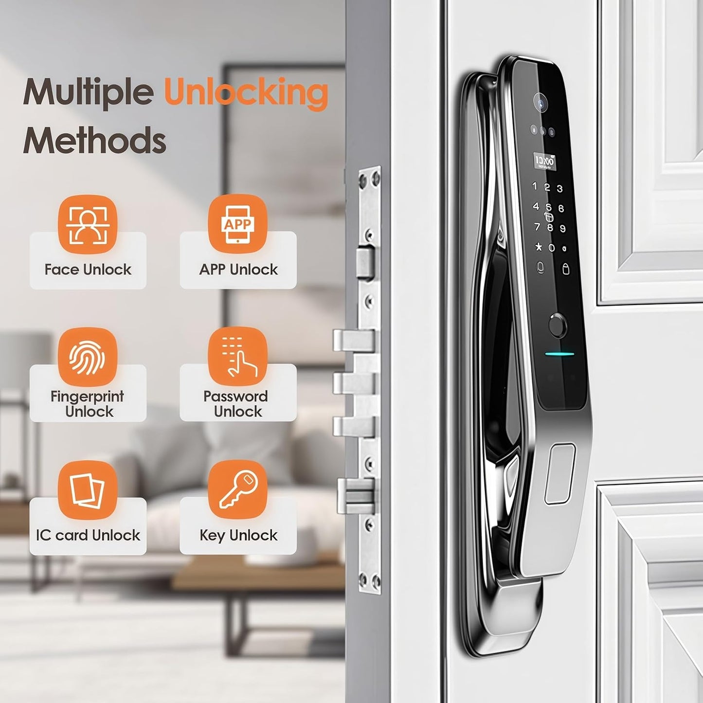 3D Face Recognition Smart Door Lock, 6-in-1 Fingerprint keyless Entry Door Lock,Video doorbell,Wi-Fi,intercom, app Control,auto-Lock,4" HD Screen, IP66 Waterproof