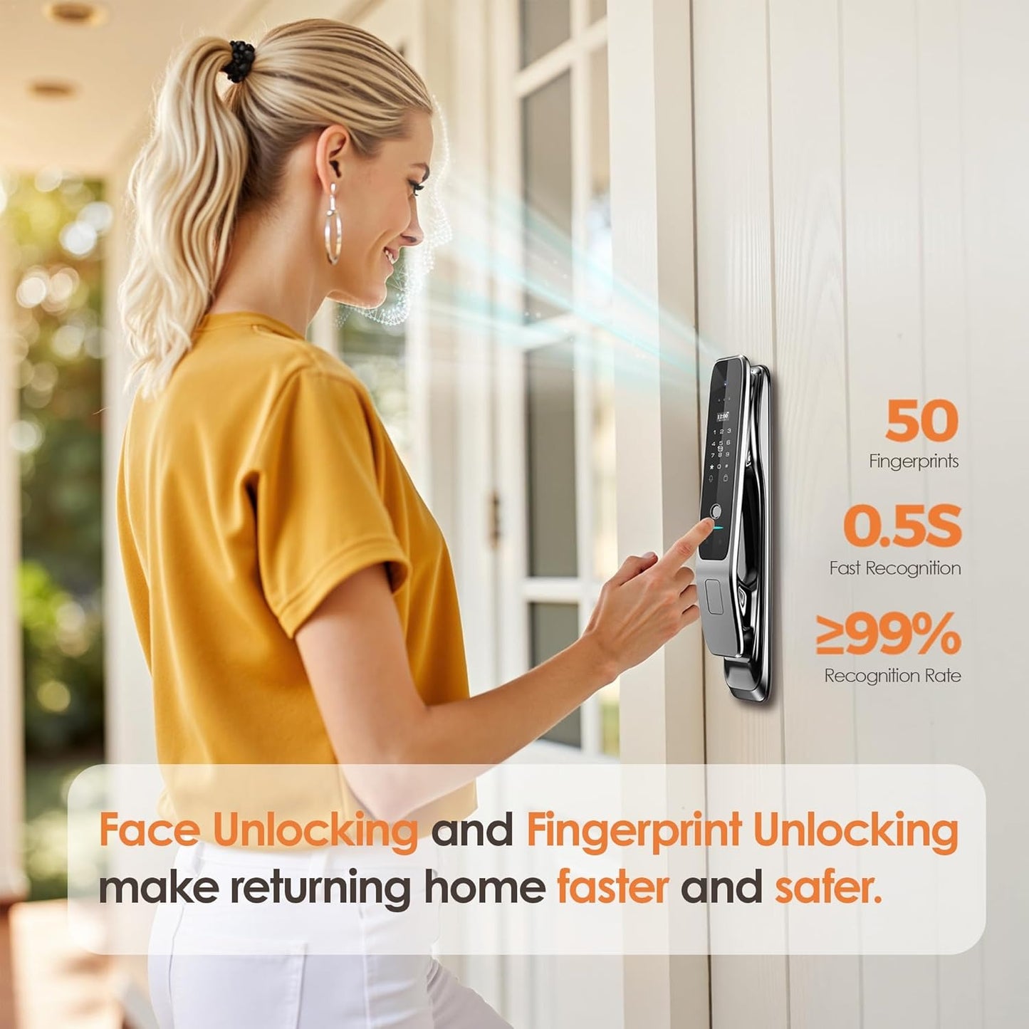 3D Face Recognition Smart Door Lock, 6-in-1 Fingerprint keyless Entry Door Lock,Video doorbell,Wi-Fi,intercom, app Control,auto-Lock,4" HD Screen, IP66 Waterproof