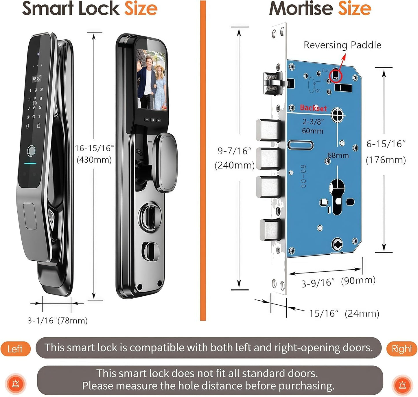 3D Face Recognition Smart Door Lock, 6-in-1 Fingerprint keyless Entry Door Lock,Video doorbell,Wi-Fi,intercom, app Control,auto-Lock,4" HD Screen, IP66 Waterproof