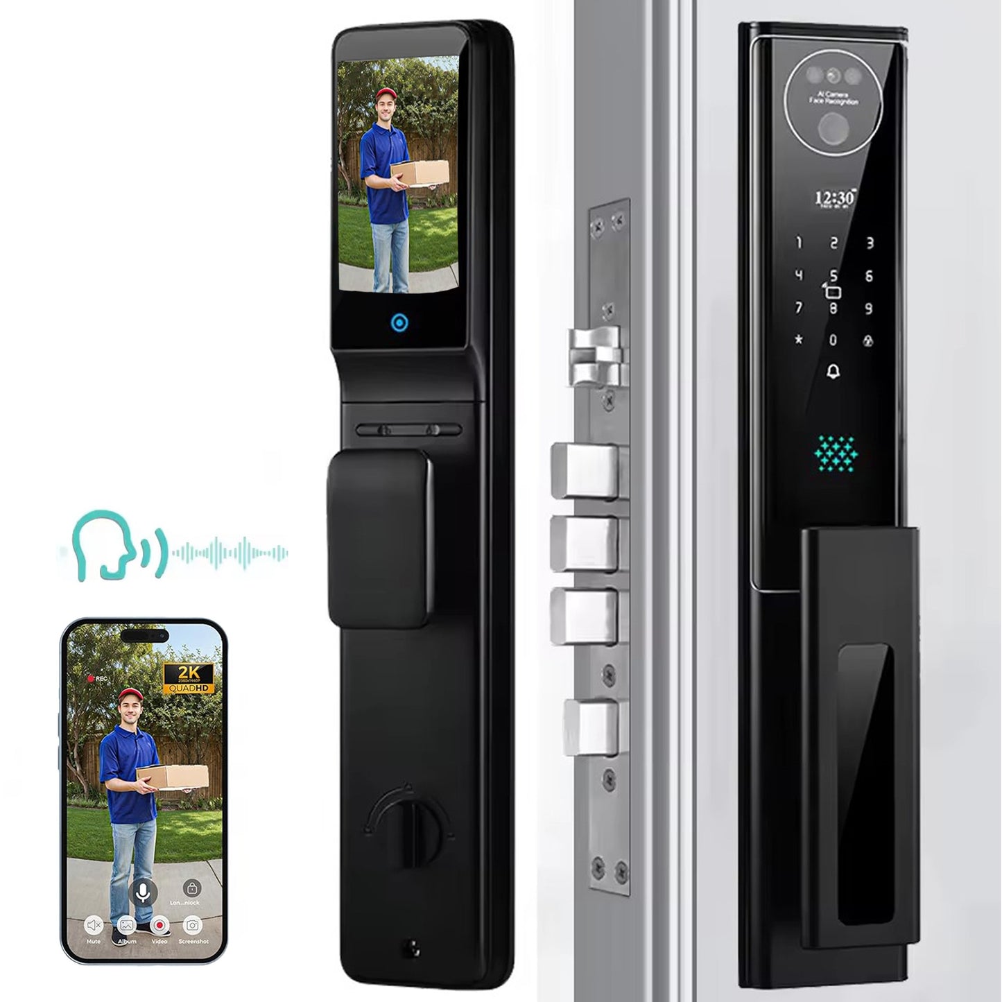 3D Face Recognition Smart Door Lock, 6-in-1 Fingerprint keyless Entry Door Lock,Video doorbell,Wi-Fi,intercom, app Control,auto-Lock,4" HD Screen, IP66 Waterproof
