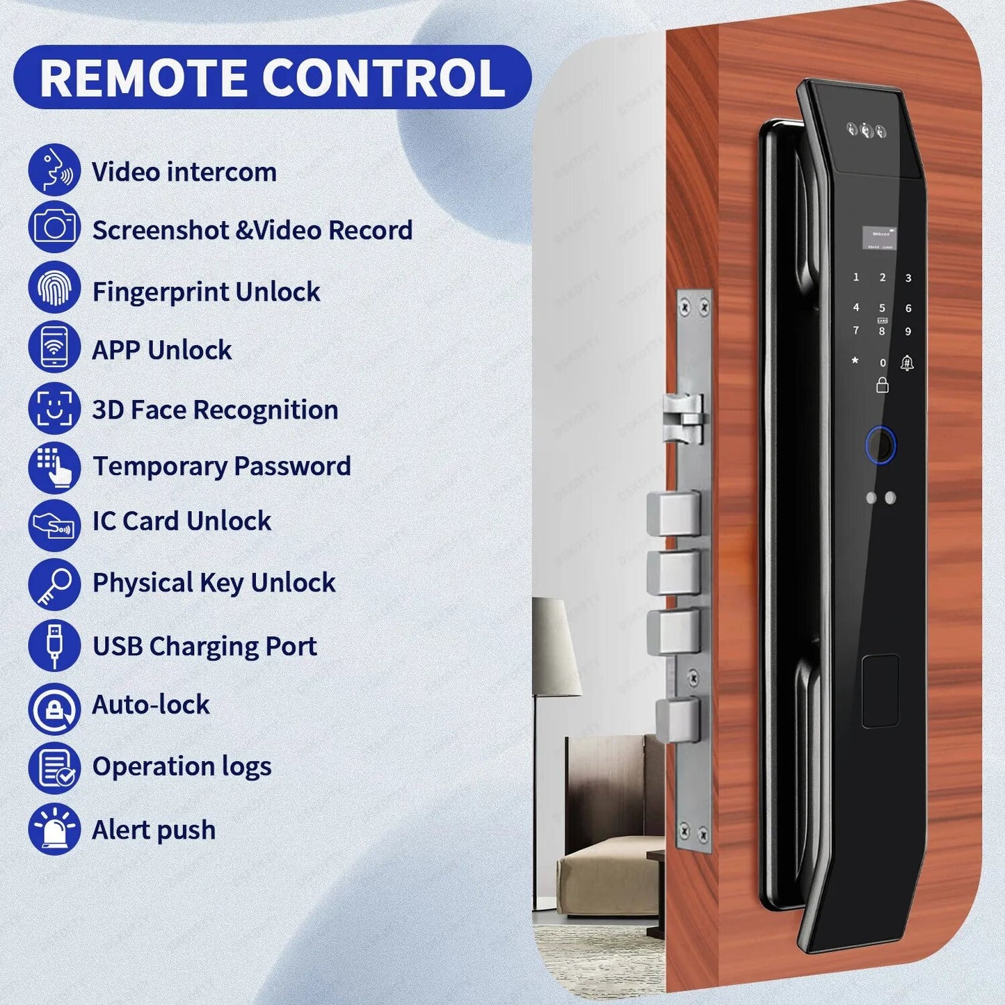 3D Face Recognition Smart Door Lock, 6-in-1 Fingerprint keyless Entry Door Lock,Video doorbell,Wi-Fi,intercom, app Control,auto-Lock,4" HD Screen, IP66 Waterproof